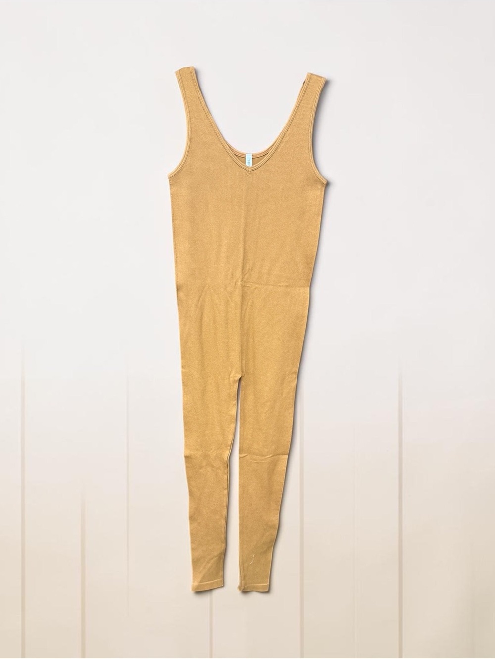 Ribbed One-Piece Jumpsuit in Camel